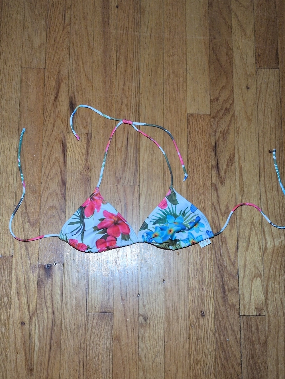 No Boundaries women's Blue Floral Triangle Bikini Top M